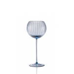 blue ribbed glass with bubble bowl and long stem