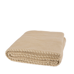 light brown throw blanket with tan contrasting stitch