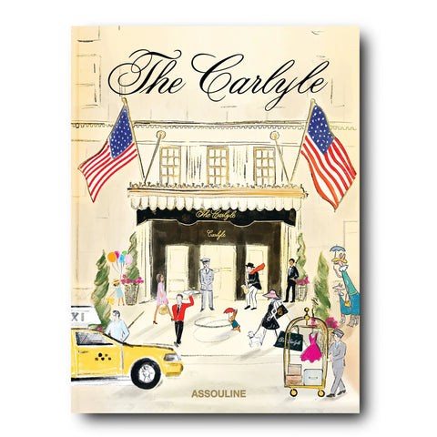 Cream book with a drawing of the Carlyle hotel