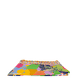 colorful tablecloth with scalloped edge and abstract colorful prints