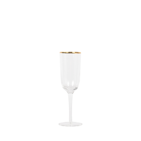 glass champagne flute with gold rim