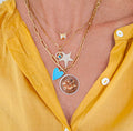 Model wearing Friendship Charm on paperclip necklace