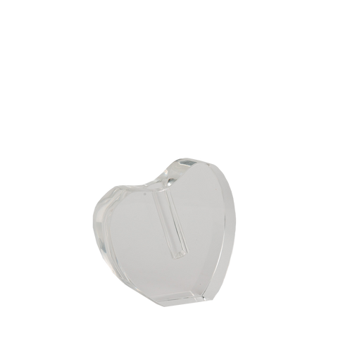 clear acrylic heart vase at an angle