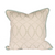 Cream pillow with criss-cross floral designs and sea foam flange