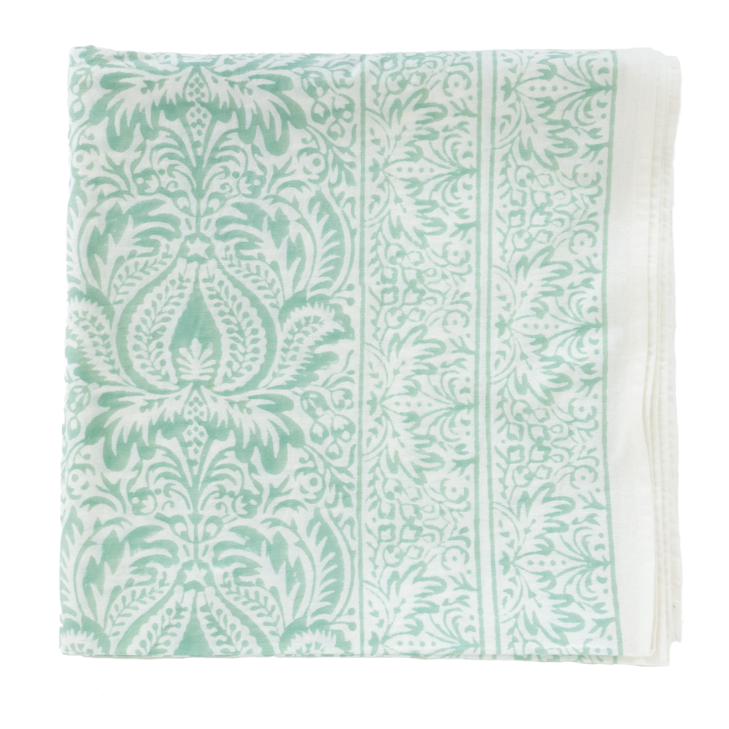 Green and White Floral design tablecloth