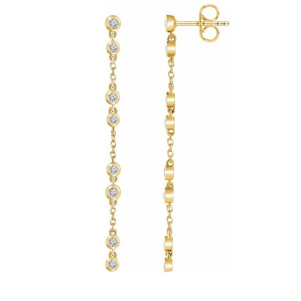 Yellow Gold linear Drop earrings with diamonds