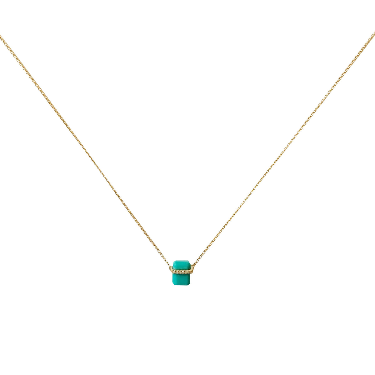 Diamond Wrapped Gem Necklace, Turquoise close up view