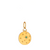 Yellow gold circular charm with engraved star-like shapes with one emerald int he center of star
