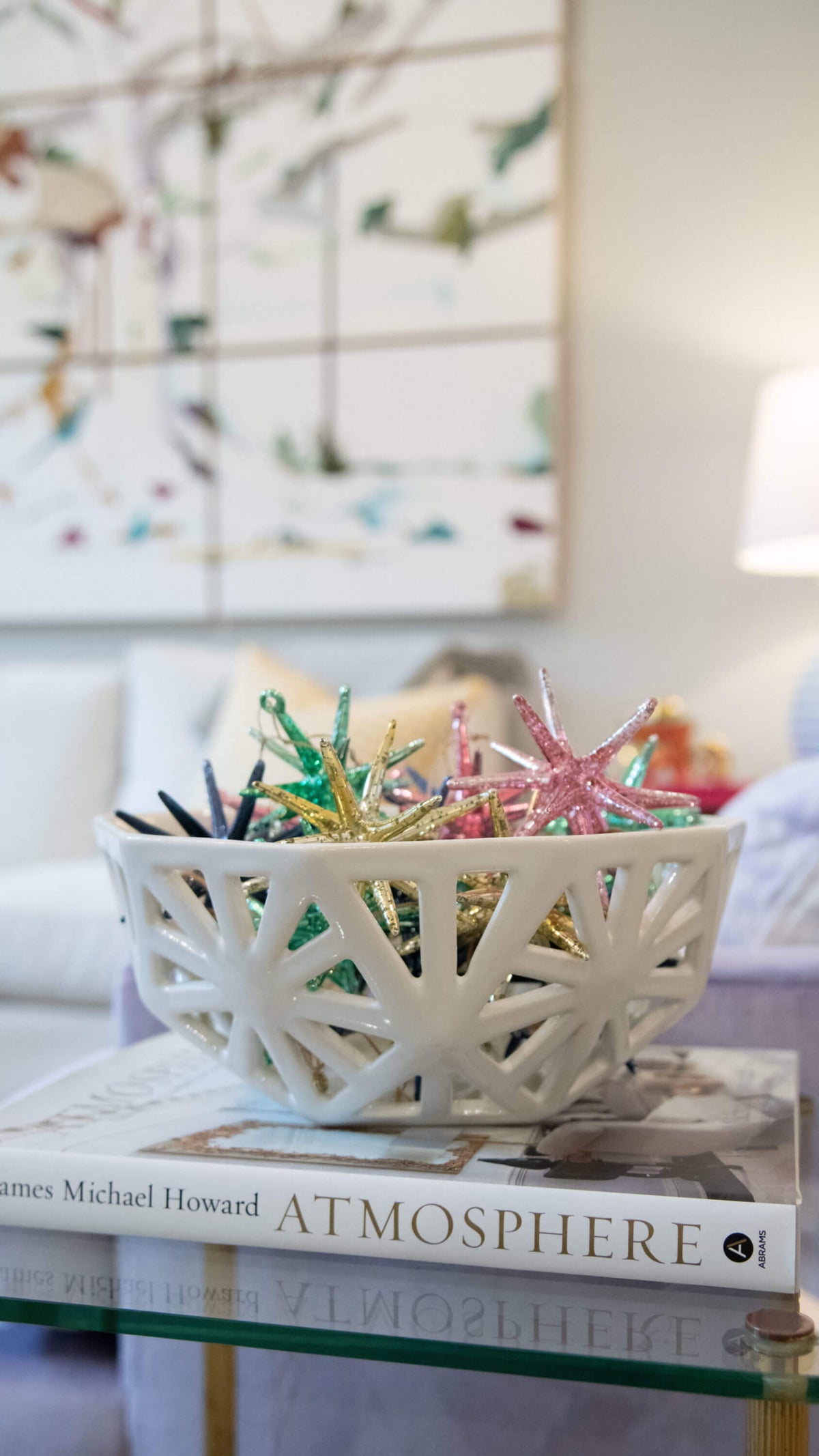 Geometric Bowl displayed in living room on top of coffee table