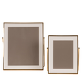 Gold Easel frame pair. Cream matting and simple gold-plate frame with an easel stand