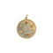 circular golden charm with moon, evil eye, heart, lightning bolt, star, and rainbow designs 
