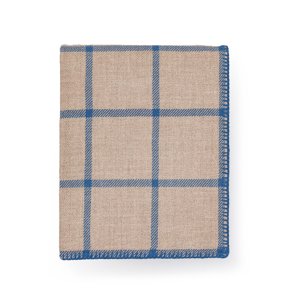 Neutral and Blue White Gridlock Throw