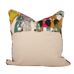 Backside of pillow. Top half of pillow has same print as front. Bottom half has cream linen