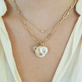 Model wearing Blue Valentine Charm on paperclip necklace