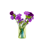 green and blue vase flipped upside down with flowers