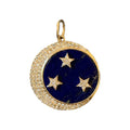 gold and lapis charm with stars and moon