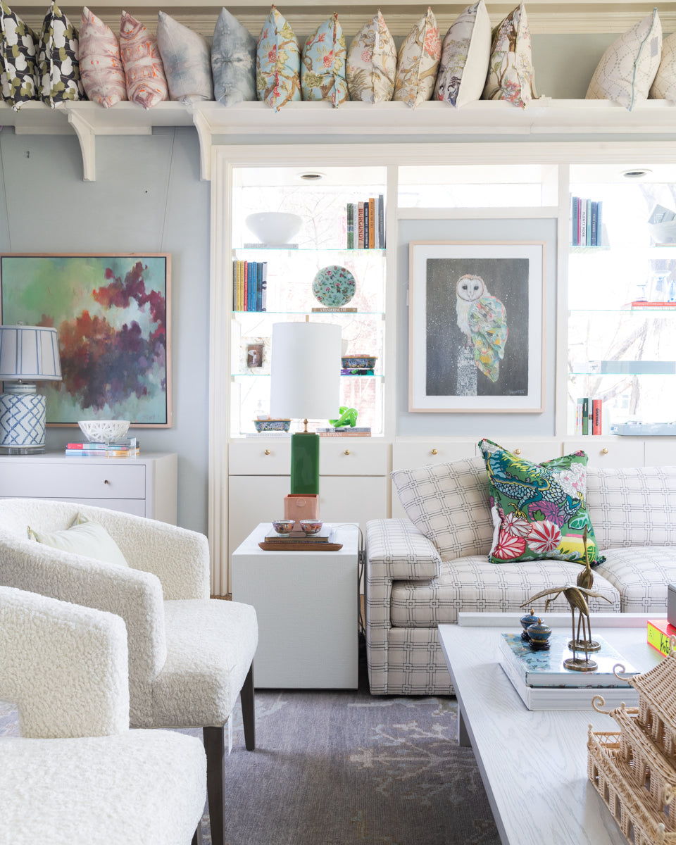 Living room with Kyoto Pillow on couch