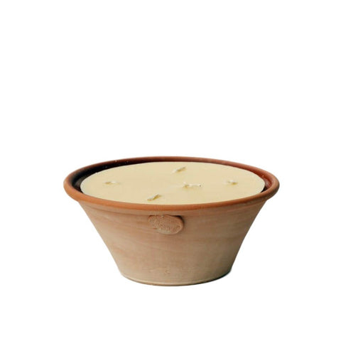 Terracotta bowl holding 5 wick candle