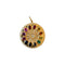 gold charm with multicolored gems surrounding a diamon edge 