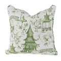 White pillow background with green pagodas