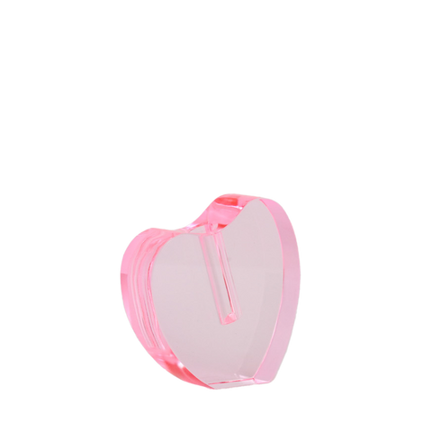 pink acrylic heart vase at an angle