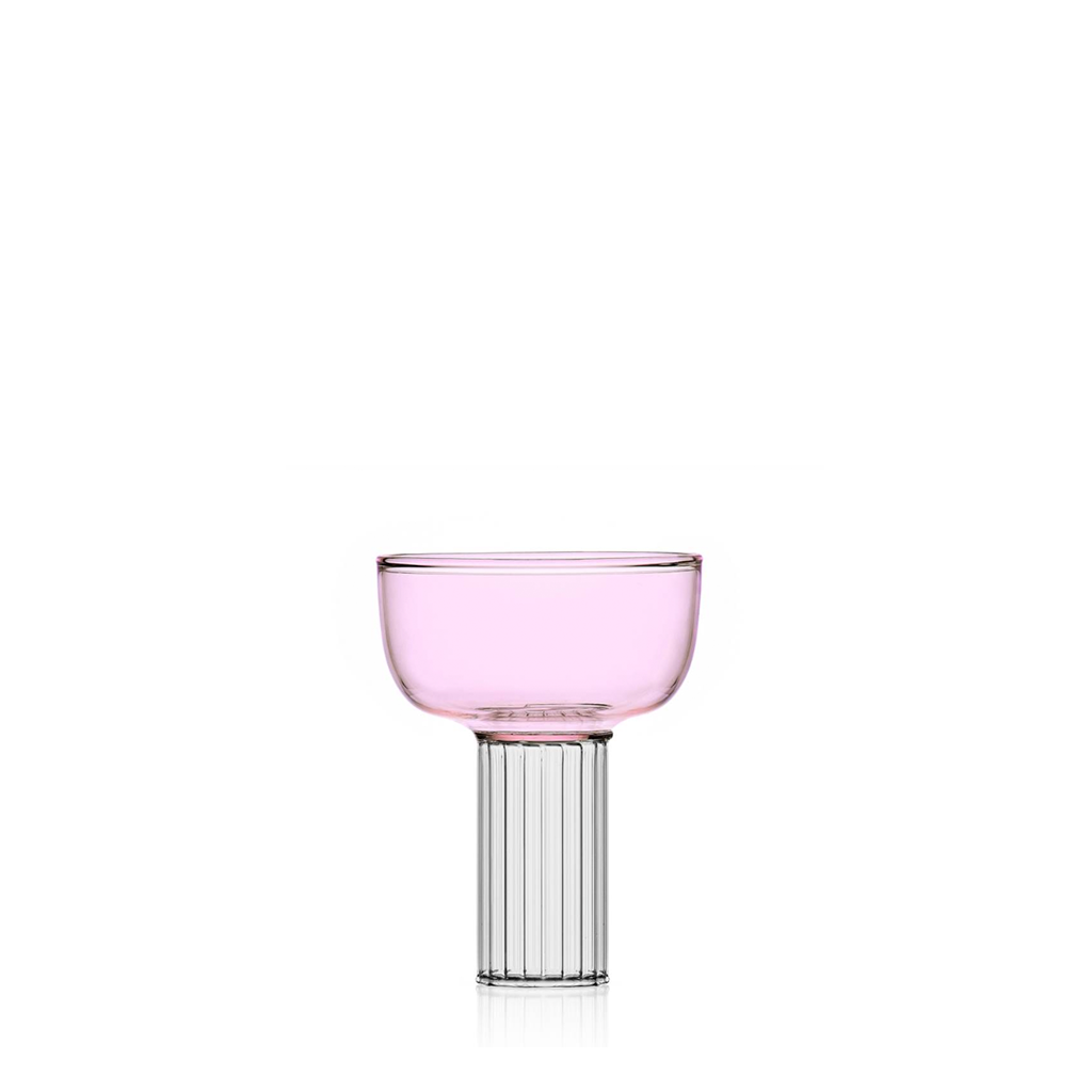 pink and clear glass champagne coupe 