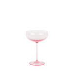 Pink ribbed glass champagne coupe