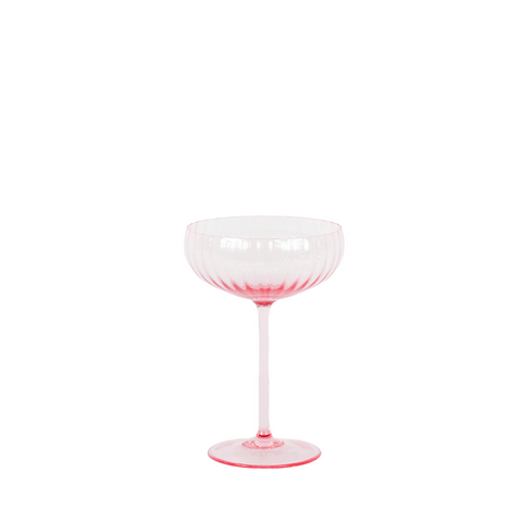 Pink ribbed glass champagne coupe
