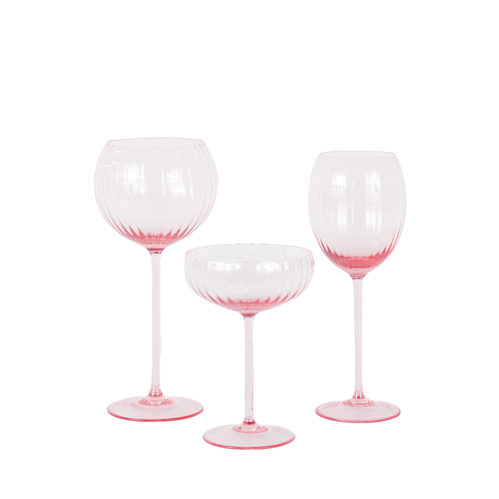 pink white wine, red wine, and champagne glass together