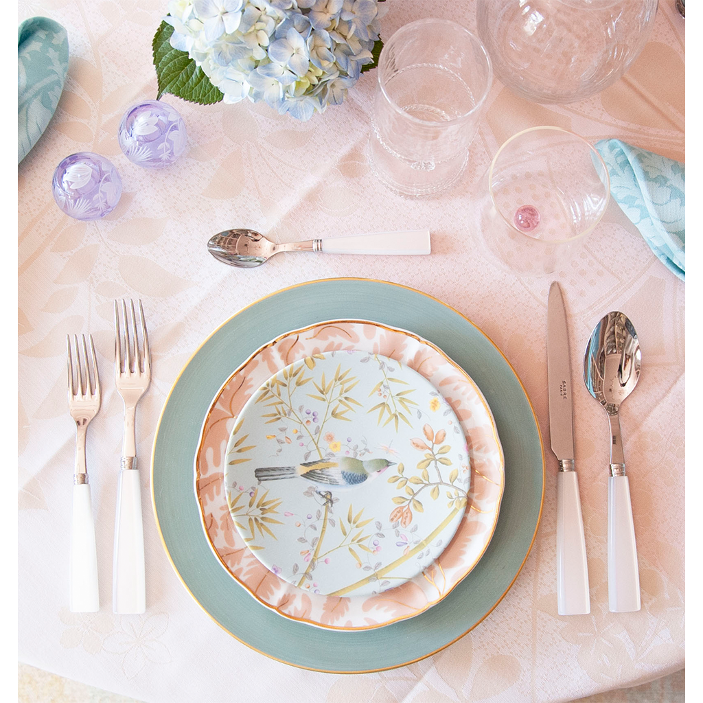 Pink Tumbler paired with tablescape display on top of tablecloth