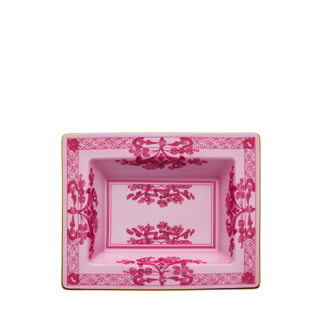 rectangular Porpora catch all tray. pink with darker pink designs