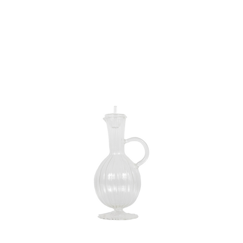 glass oil dispenser with footed base and top