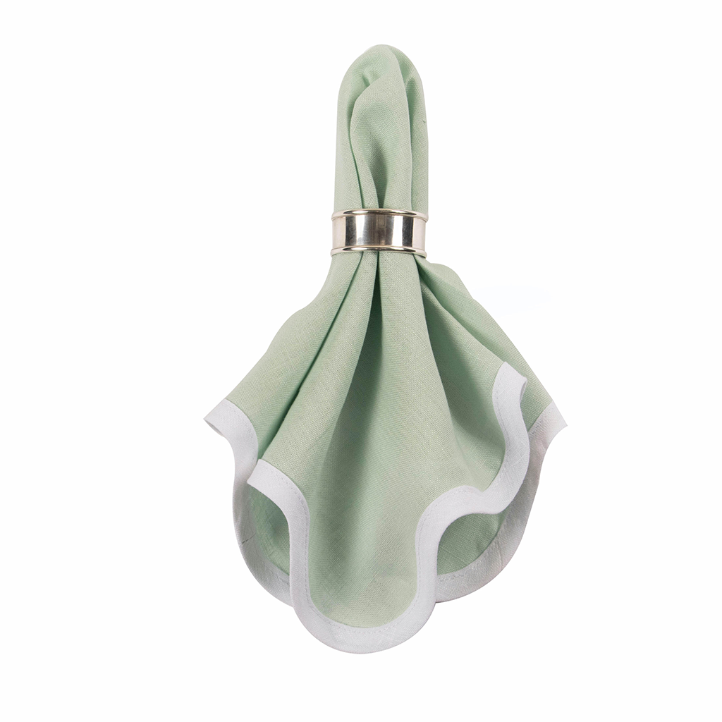 Sage Green Scalloped Napkin with white edges