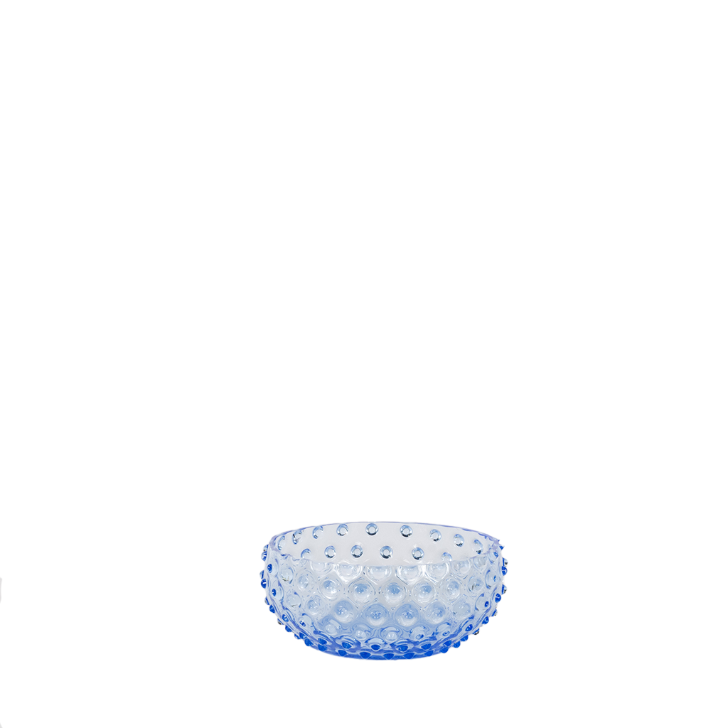 bright blue hobnail glass bowl