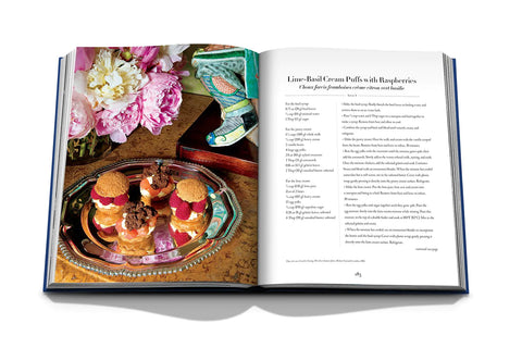 Page on the left has an image of cream puffs. The page on the right reflects the recipe for the cream puffs.