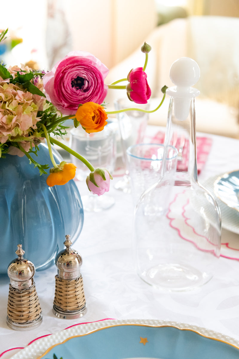 Glass Decanter with White Detail displayed on tabletop