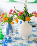 Large Contemporary Ceramic White Vase displayed on tabletop with flowers