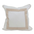 Ivory pillow with taupe brown tape perimeter