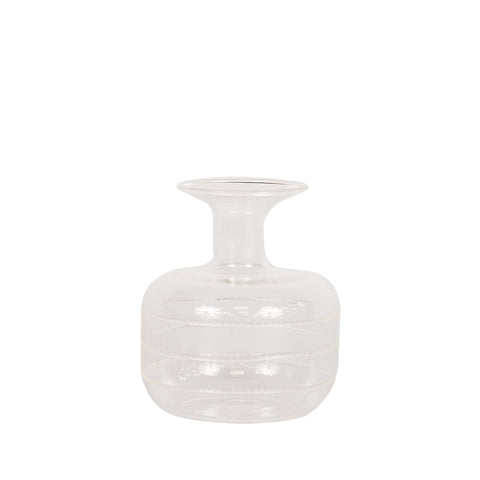 Clear Short Glass Bud Vase with lines