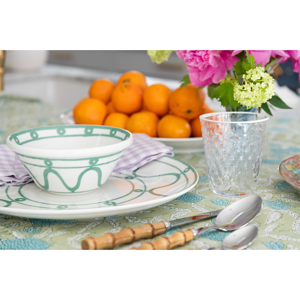 Wavy Tumbler, White in place setting close up