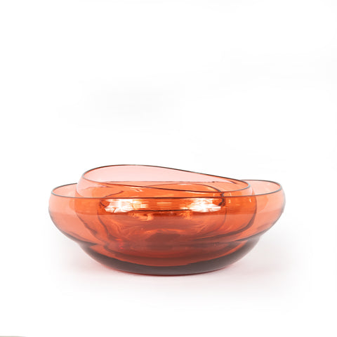 Burnt Orange Glass Large Stacking Bowl with various sizes stacked inside