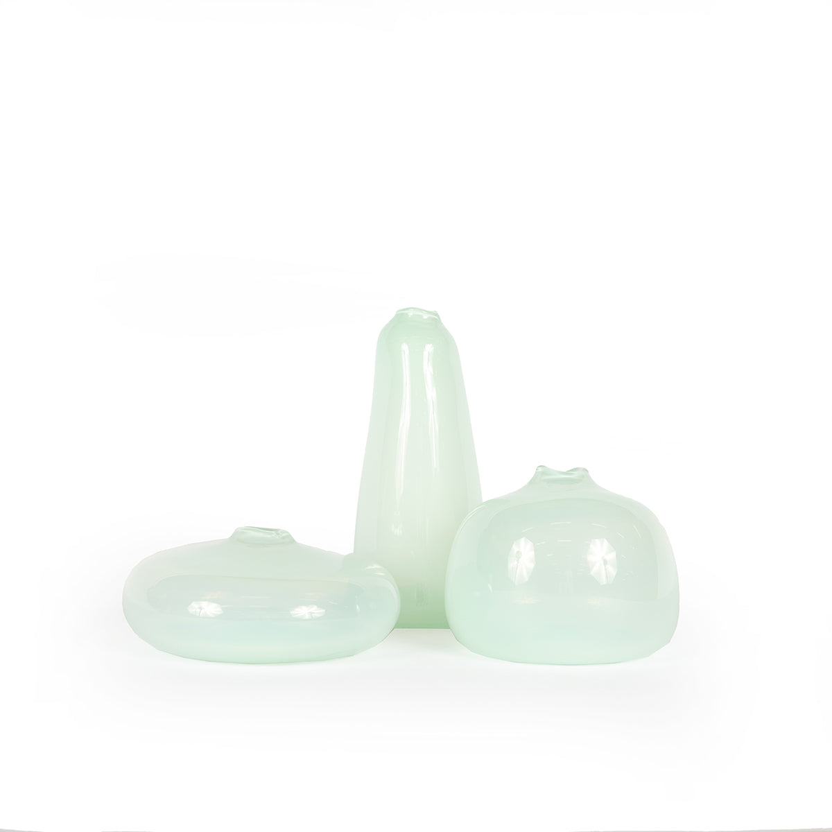 Seafoam Medium Slim Vase with low vase and rounded vase