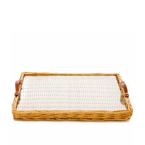 wicker tray with leather handles