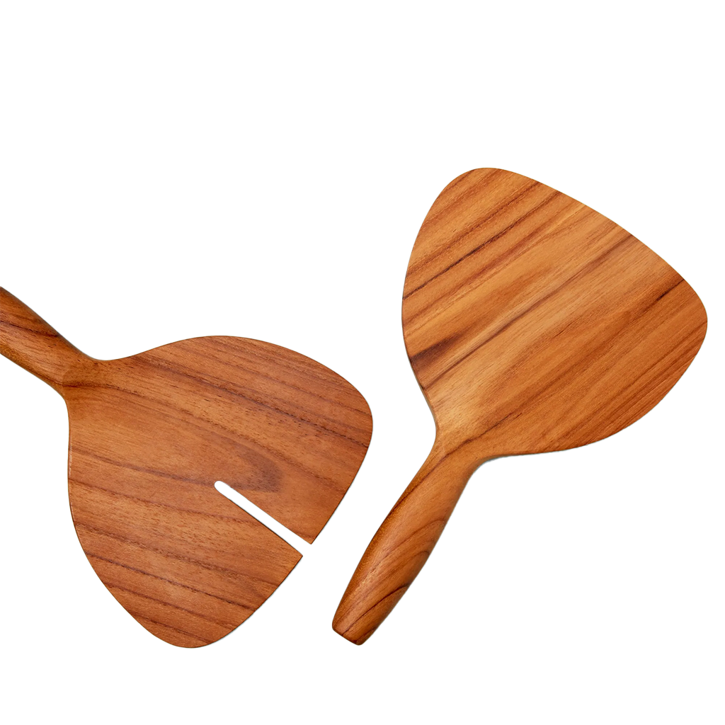 wooden serve set with wide area with narrow handles