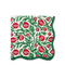 white napkin with greenery and red pomegranates and green trim