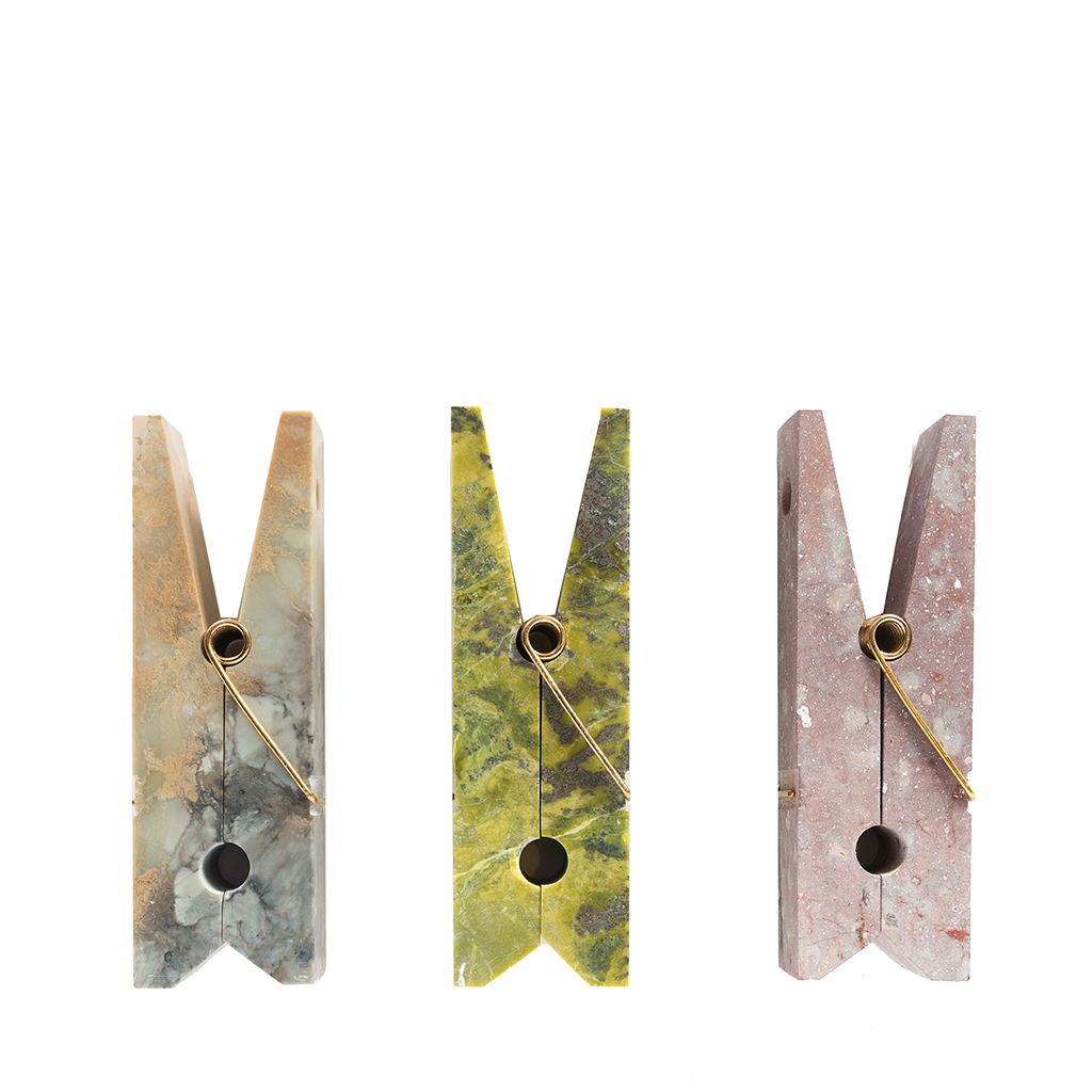 green, grey, and pink extra large stone clothespin together